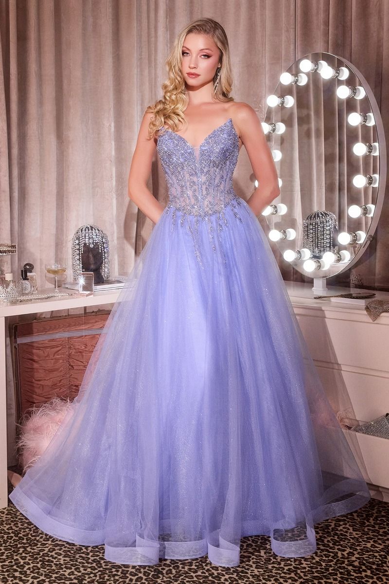 LaDivine CD721 Long Formal A Line Corset Sequin Prom Dress – The