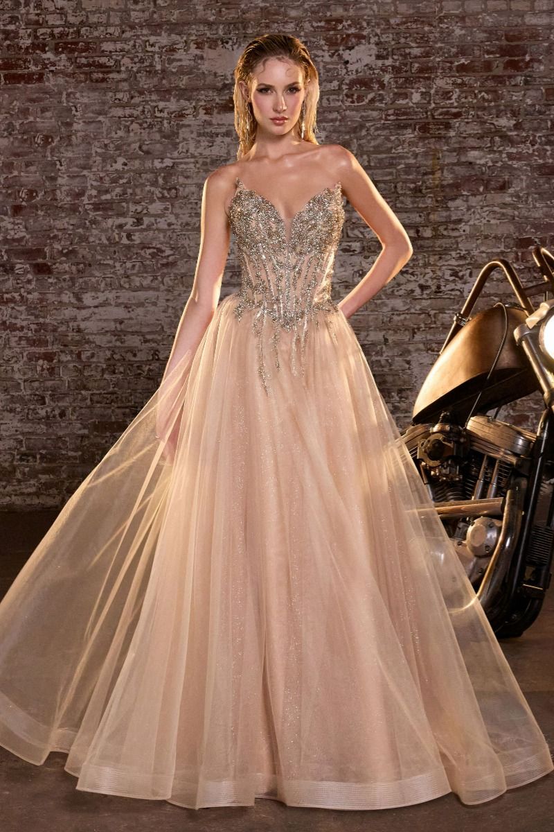 strapless open back dress LaDivine CD721 Long Formal A Line Corset Sequin Prom Dress – The Dress  Outlet
