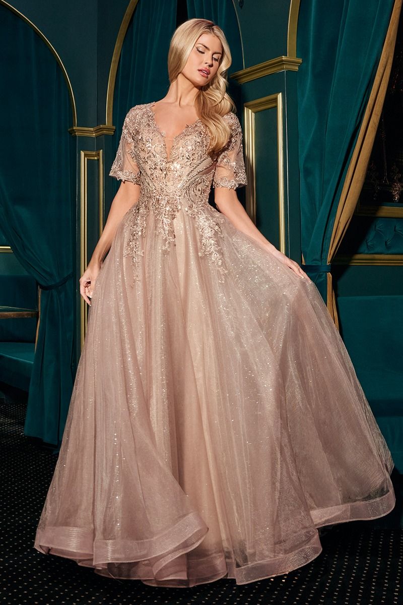 LaDivine CD726 Mocha Glitter Embroidery Tulle Ball Gown Plus-Size Mother of Bride & Wedding Guest | Marlas Fashions LaDivine CD726 Mocha Glitter Embroidery Tulle Ball Gown Plus-Size Mother of Bride & Wedding Guest | Marlas Fashions