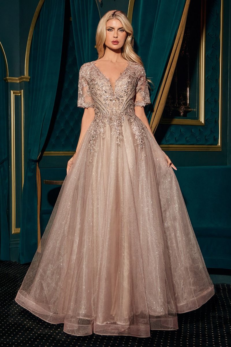 LaDivine CD726 Mocha Glitter Embroidery Tulle Ball Gown Plus-Size Mother of Bride & Wedding Guest | Marlas Fashions LaDivine CD726 Mocha Glitter Embroidery Tulle Ball Gown Plus-Size Mother of Bride & Wedding Guest | Marlas Fashions