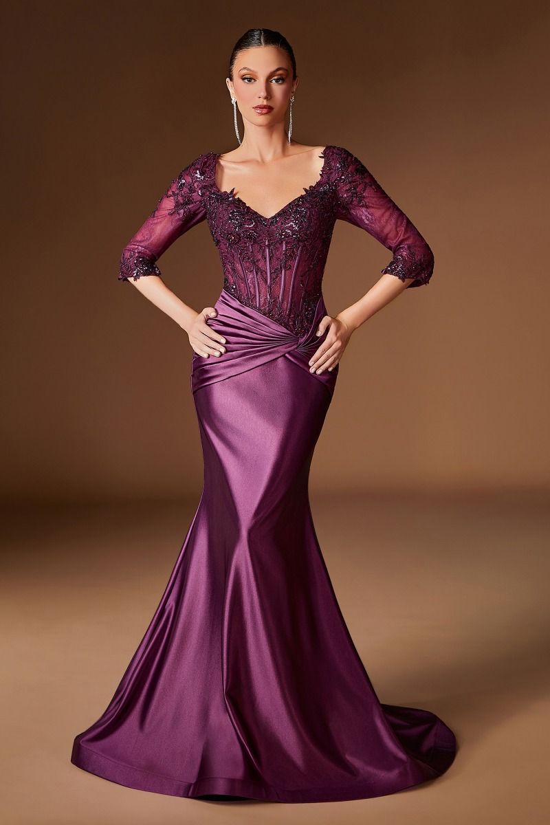 Formal Dresses Long Formal Fitted Lace Evening Dress Eggplant