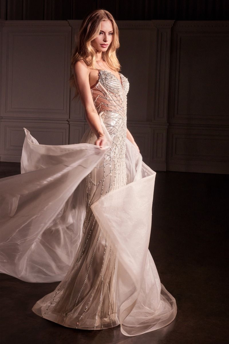 LaDivine CD763 Long Beaded Formal Overskirt Prom Gown