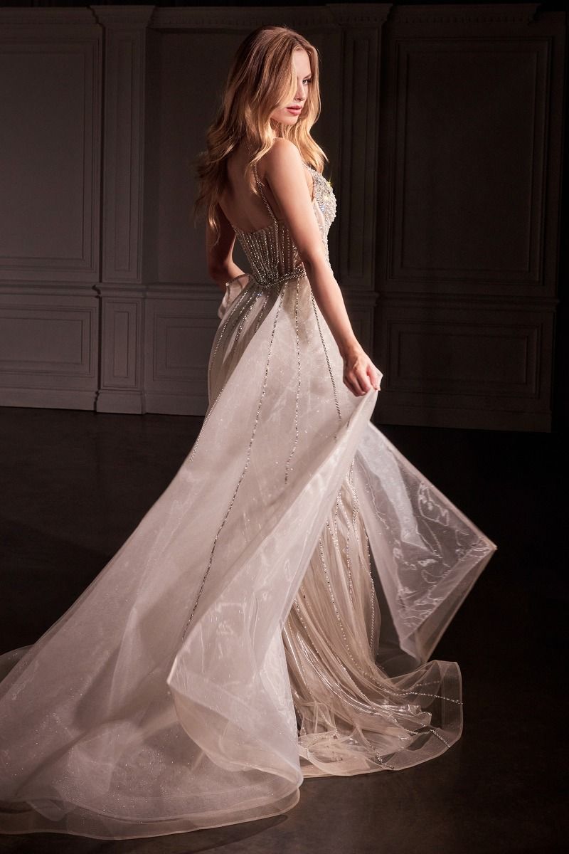 LaDivine CD763 Long Beaded Formal Overskirt Prom Gown