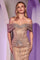 Prom Dresses Beaded Long Formal Fitted Prom Gold