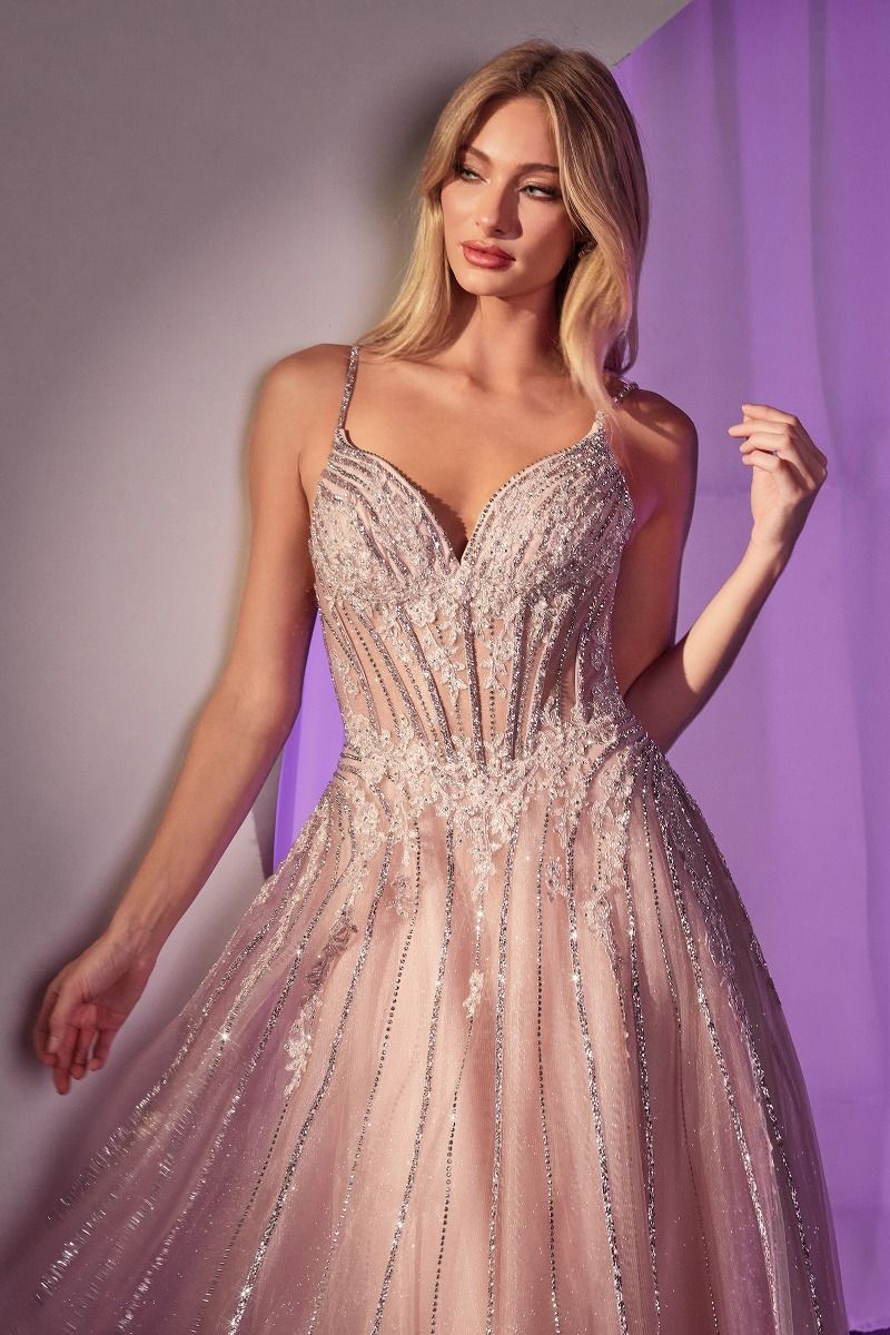 LaDivine CD786 Beaded Long Formal Prom A Line Dress