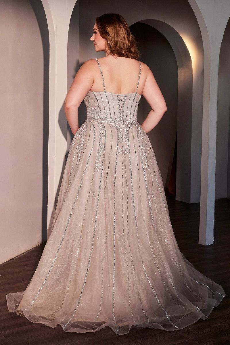 Plus Size Dresses Plus Size Long Formal A Line Corset Prom Dress Silver