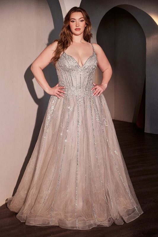 Plus Size Dresses Plus Size Long Formal A Line Corset Prom Dress Silver