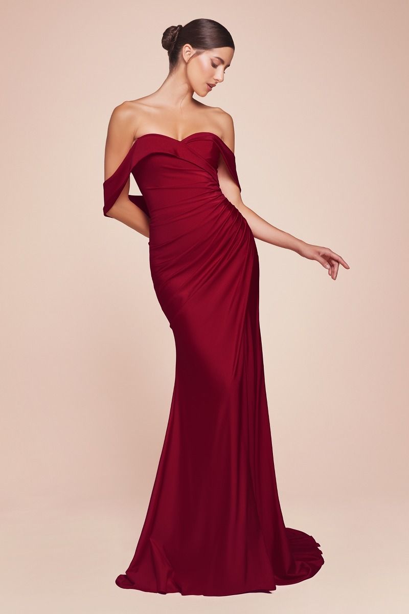 LaDivine CD790 Long Formal Prom Pleated Dress - Red / 8 LaDivine CD790 Long Formal Prom Pleated Dress - Red / 8