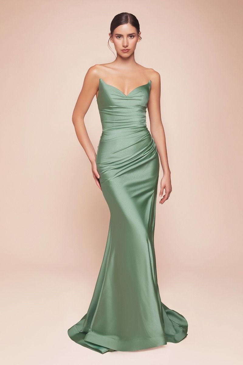 Prom Dresses Fitted Long Formal Slit Prom Dress Dark Sage