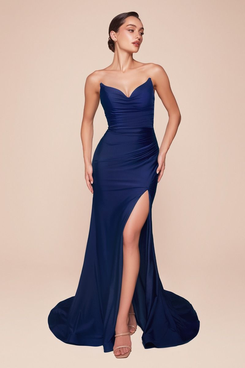 LaDivine CD791 Fitted Long Formal Slit Prom Dress