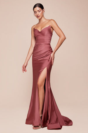 LaDivine CD791 Fitted Long Formal Slit Prom Dress
