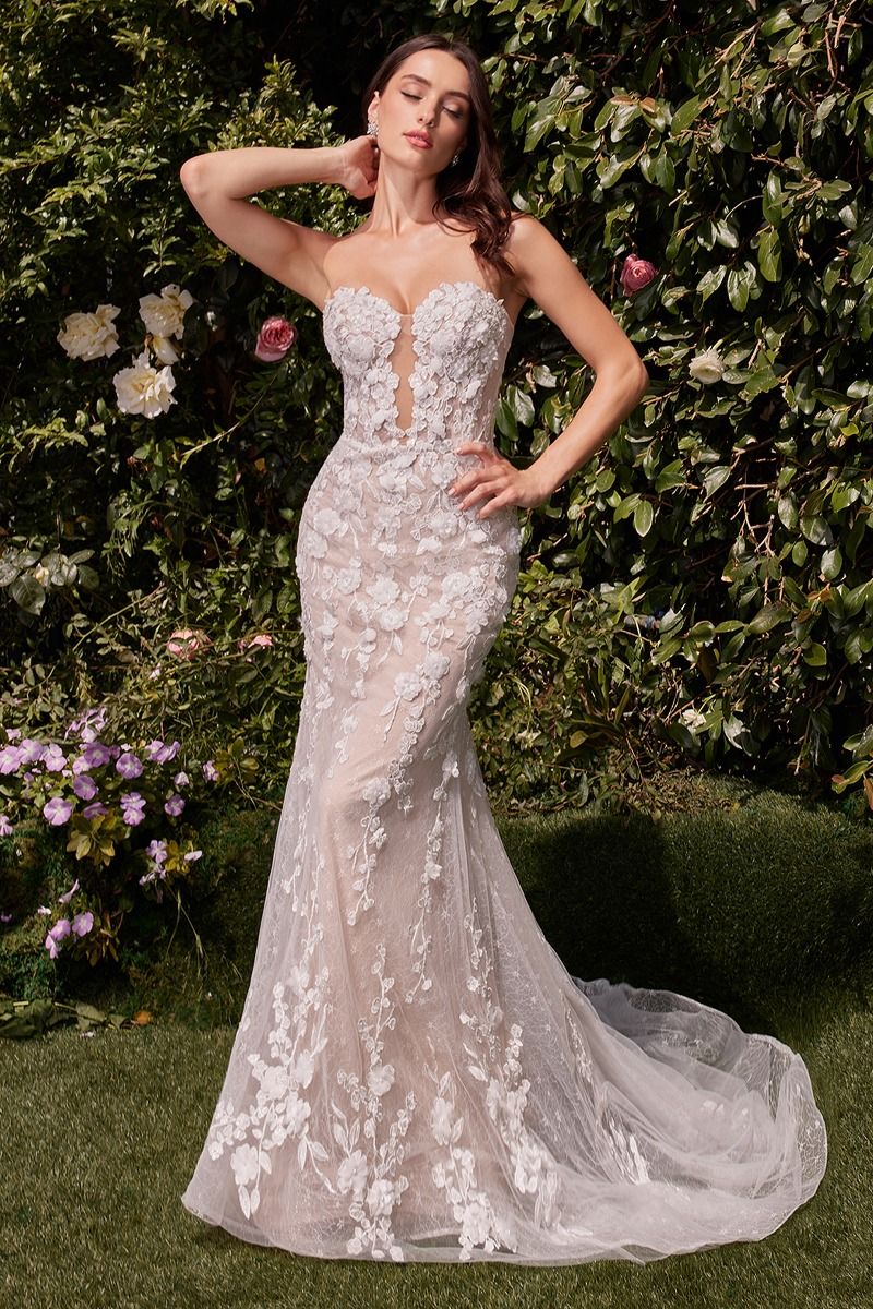 Wedding Dresses Long Mermaid Lace Applique Wedding Dress Off White Nude