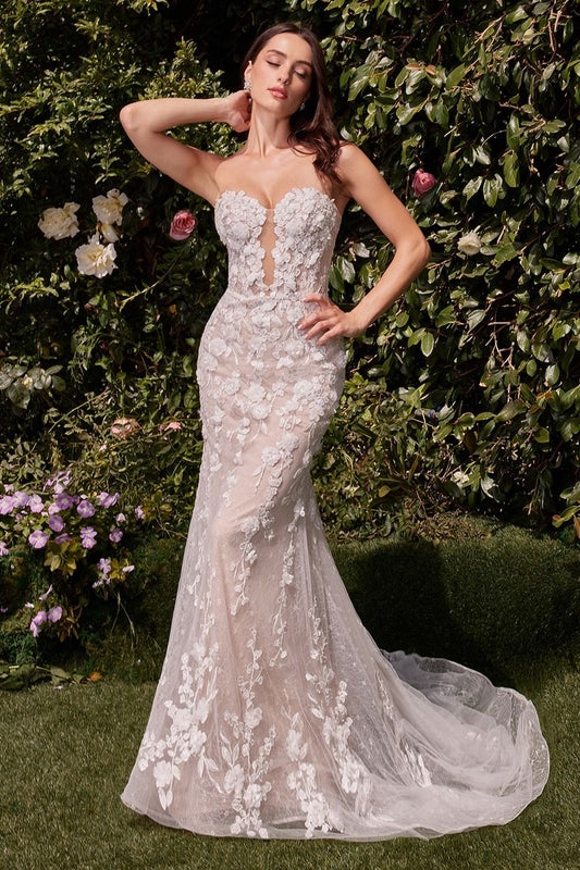 Wedding Dresses Long Mermaid Lace Applique Wedding Dress Off White Nude