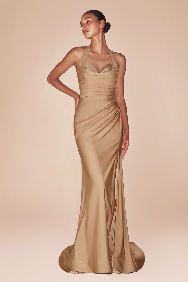 Prom Dresses Fitted Long Formal Prom Dress Nude Gold
