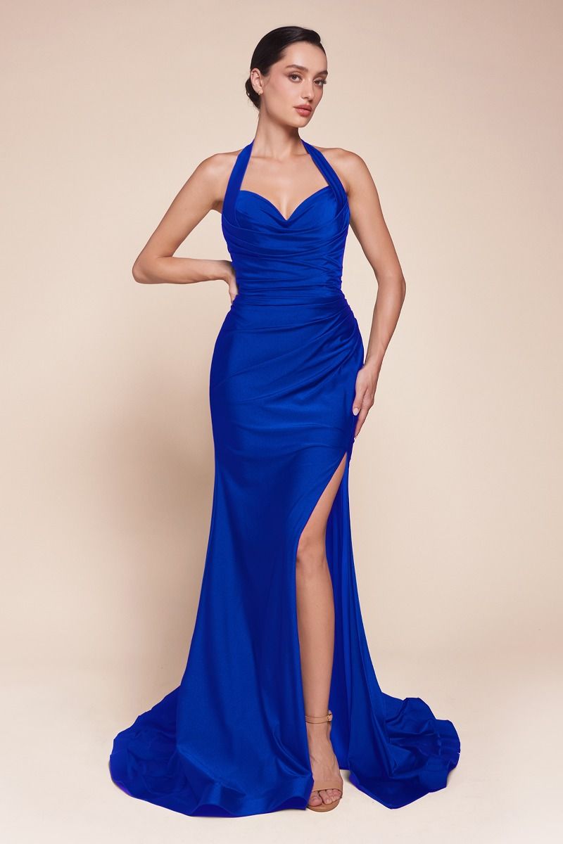 LaDivine CD796 Long Fitted Formal Slit Prom Dress