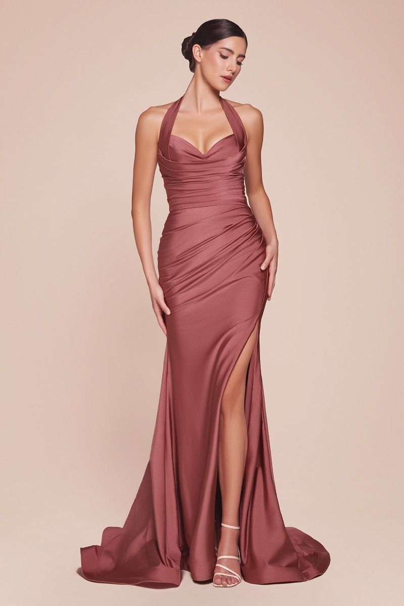 LaDivine CD796 Long Fitted Formal Slit Prom Dress