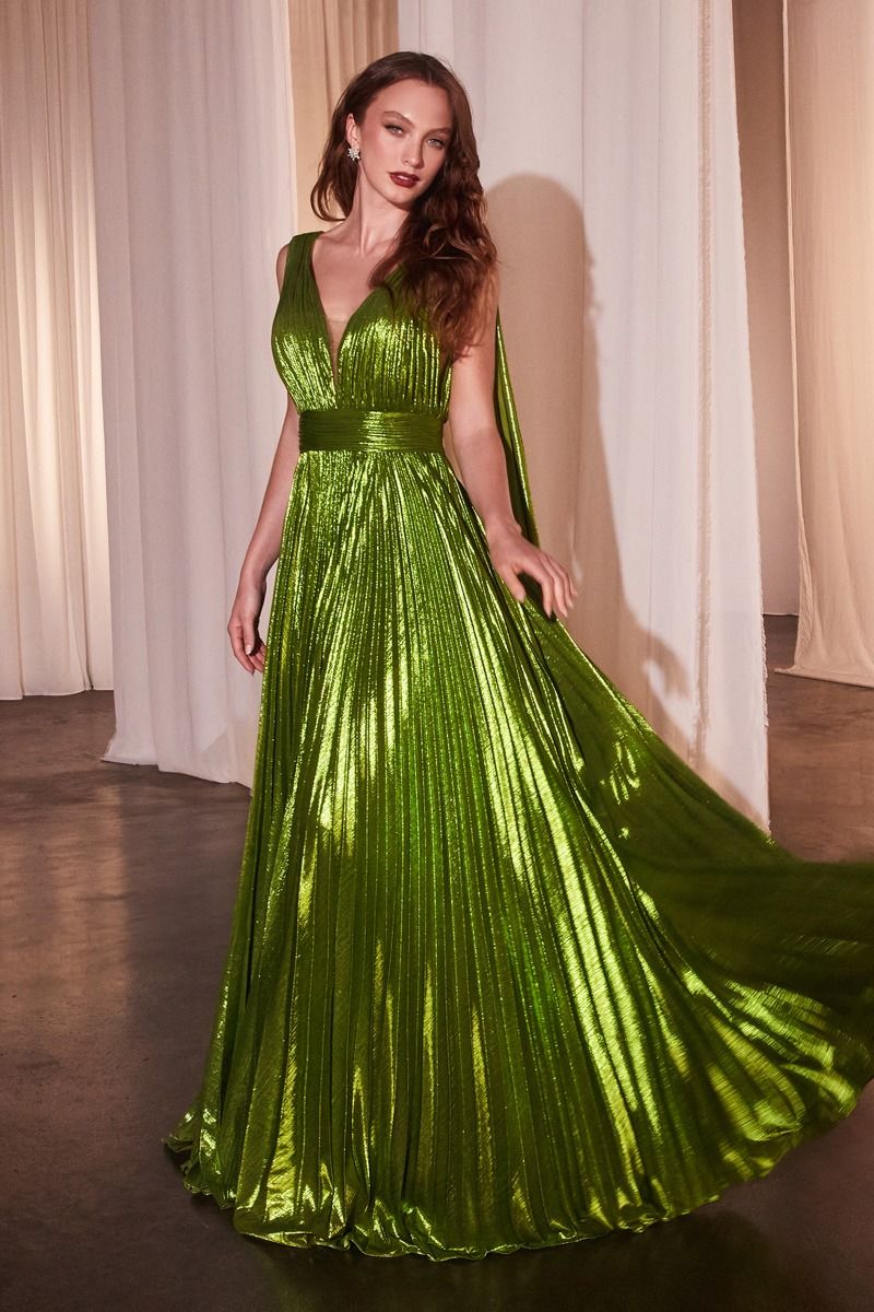 Formal Dresses Long Pleated Formal Prom Cape Dress Greenery