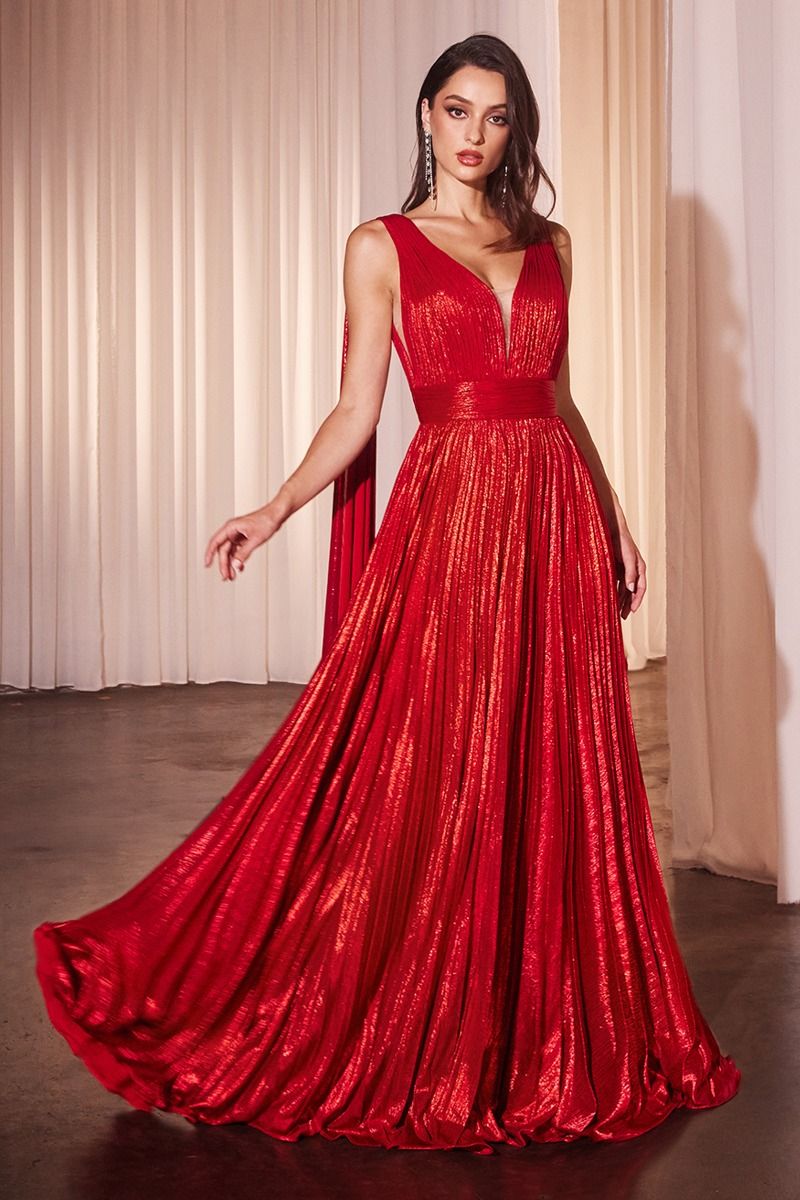 Formal Dresses Long Pleated Formal Prom Cape Dress Red