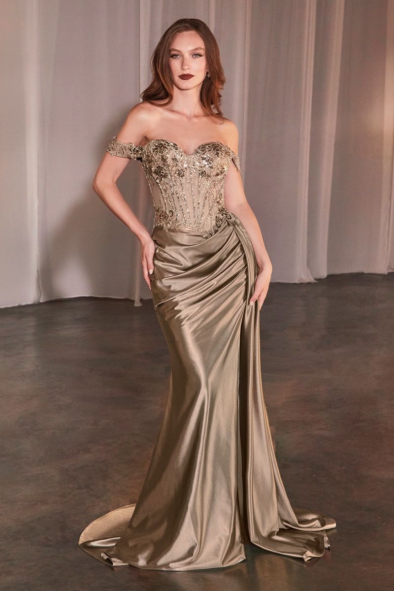 mocha gold prom dress CDS555