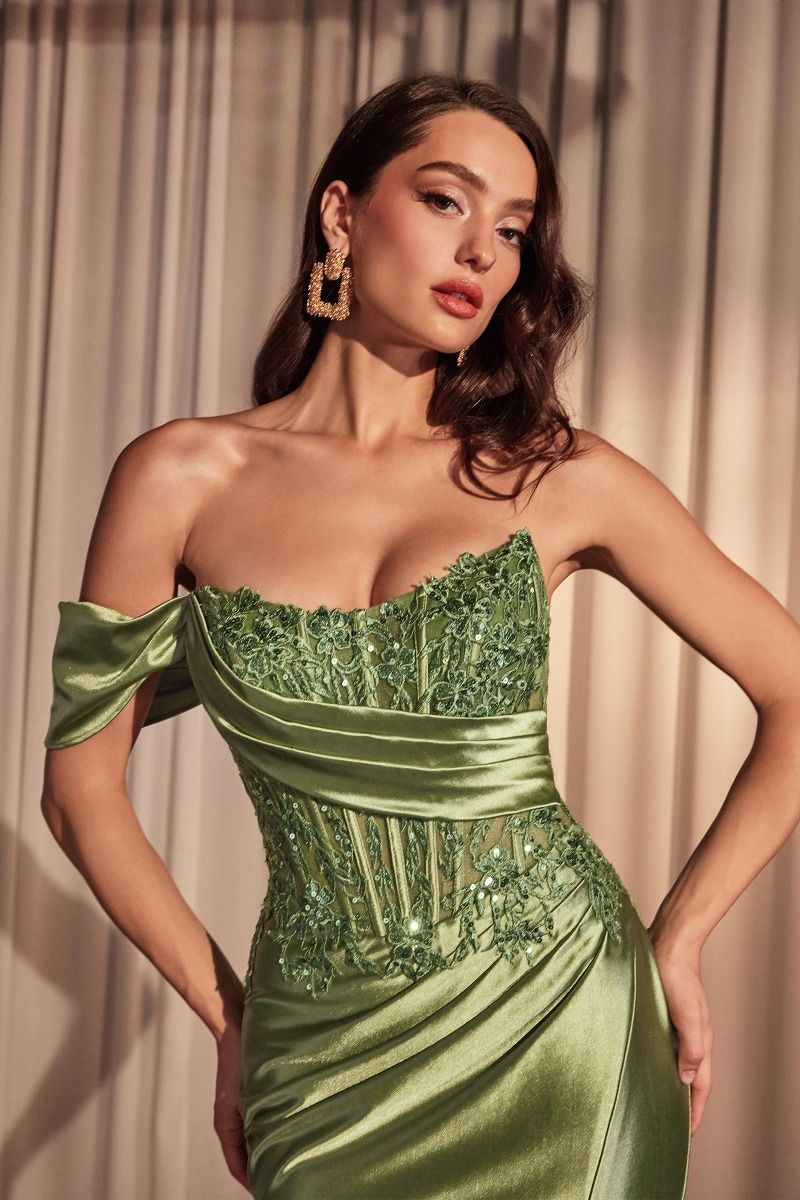 LaDivine CD804 Long Formal Fitted Applique Prom Gown