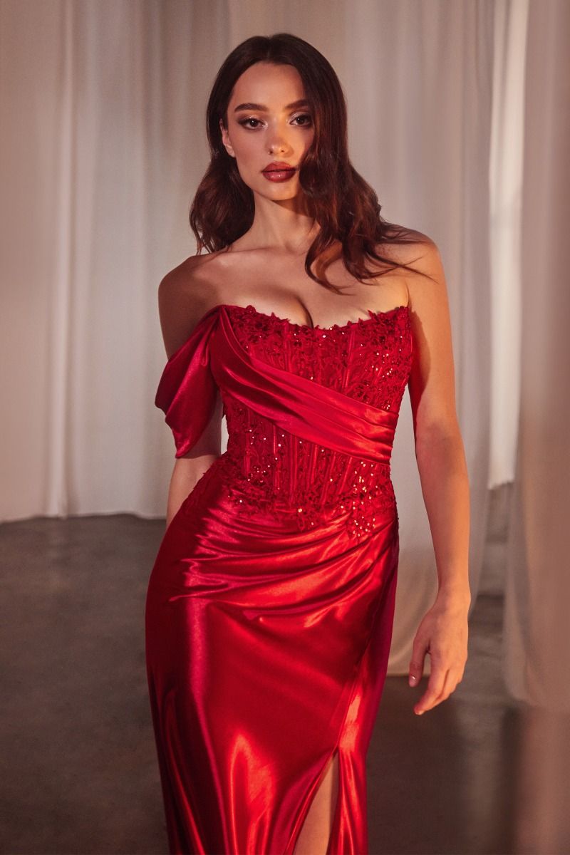 Prom Dresses Long Formal Fitted Applique Prom Gown Red