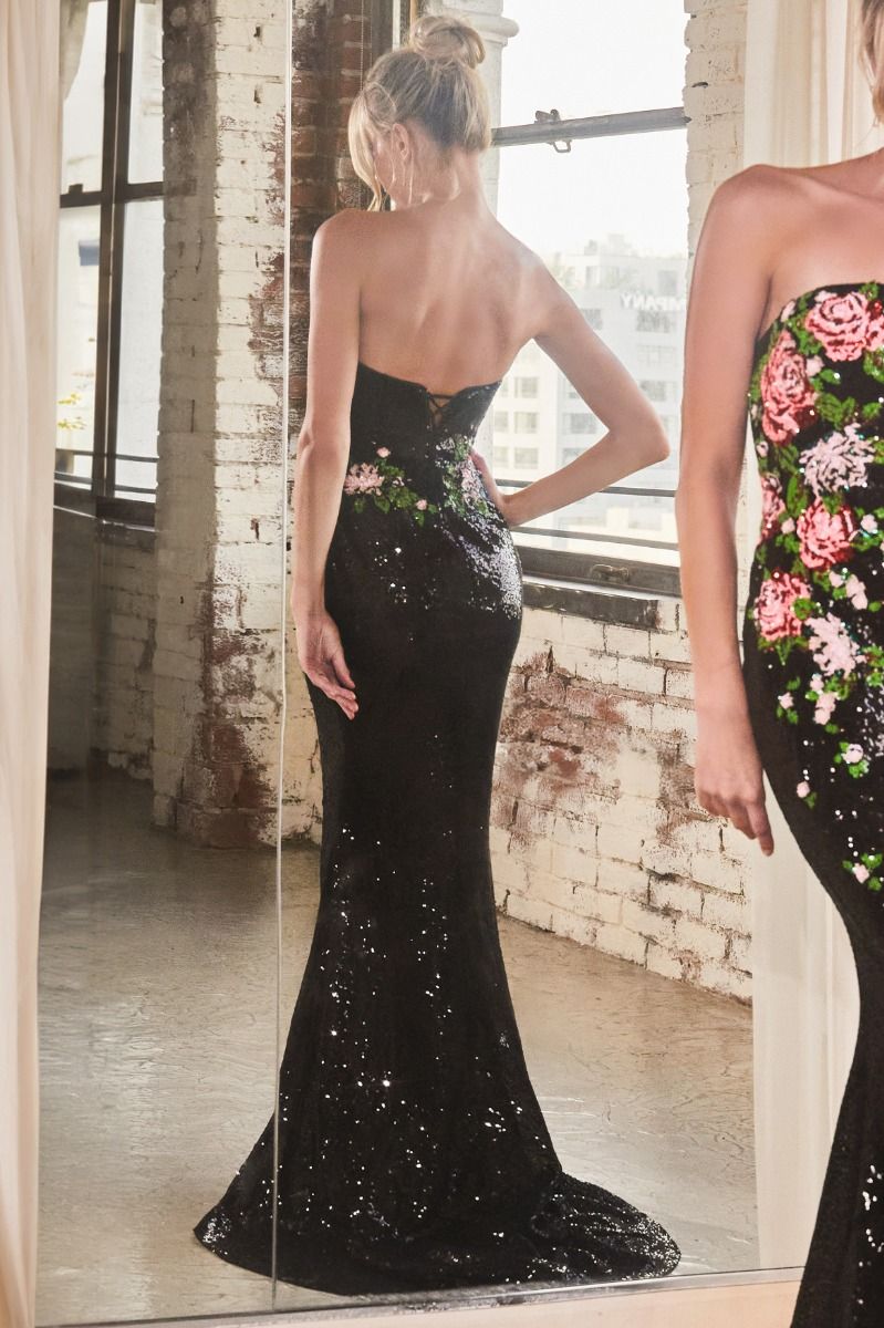 LaDivine CD811 Long Floral Formal Prom Sequin Dress