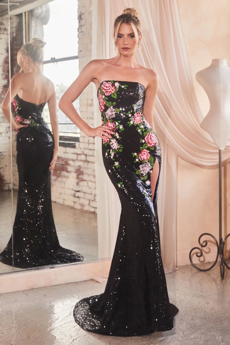 LaDivine CD811 Long Floral Formal Prom Sequin Dress