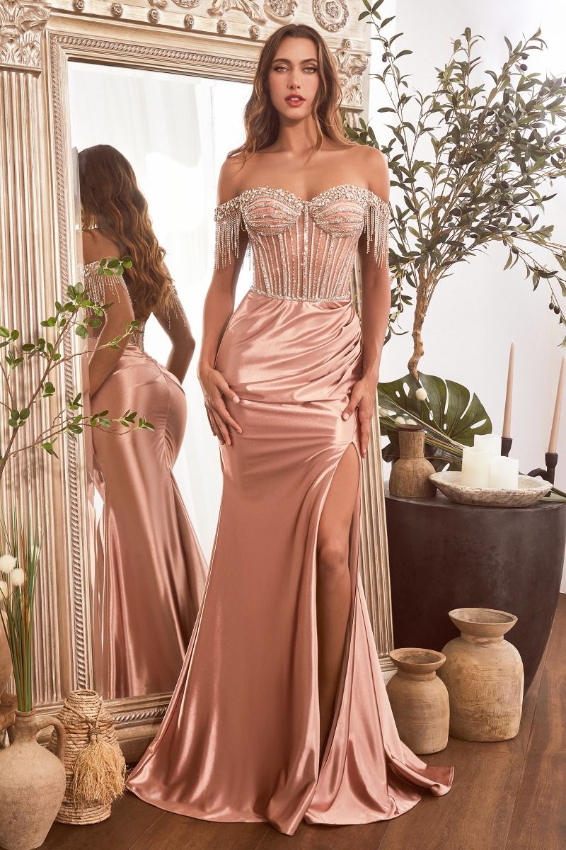 LaDivine CD821 Prom Formal Long Fringe Dress
