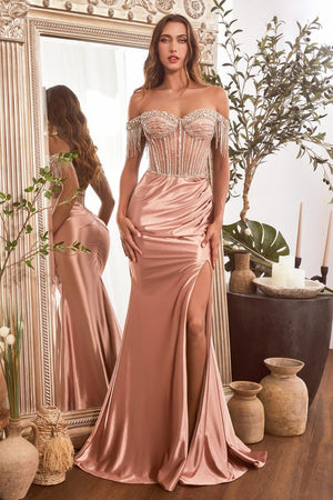 LaDivine CD821 Prom Formal Long Fringe Dress