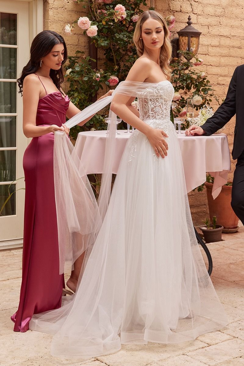 LaDivine CD827W Long Bridal Gown A Line Corset Wedding Dress
