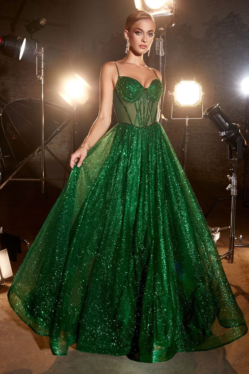 LaDivine CD832 Glitter Ball Gown Long Corset Prom Gown