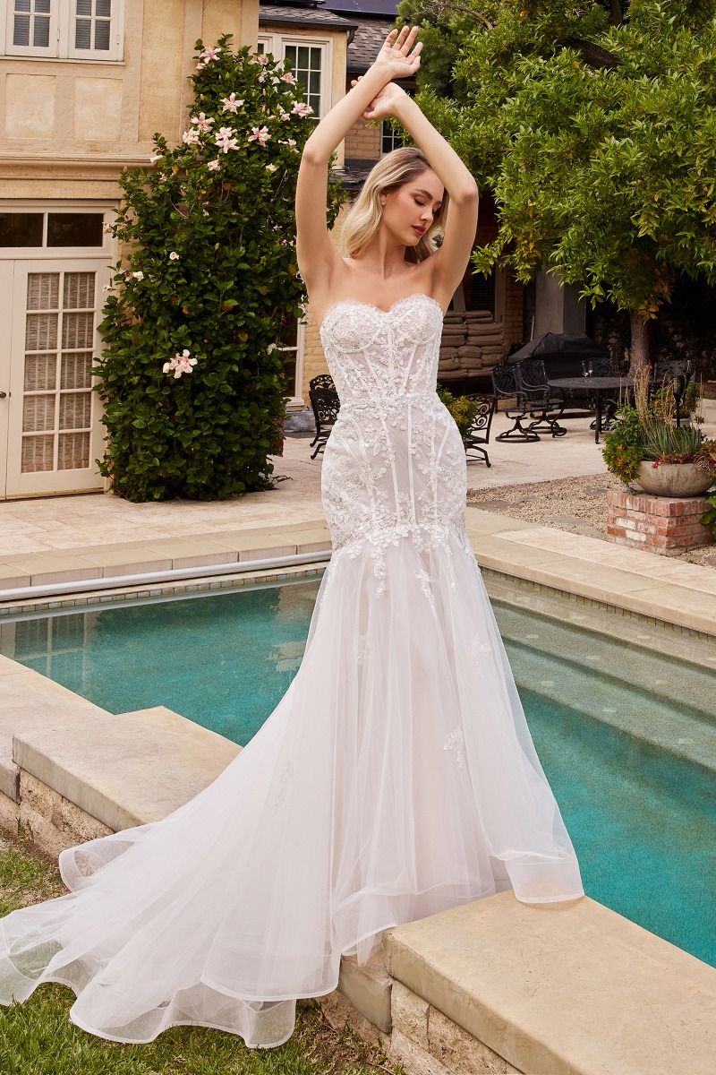 Wedding Dresses Long Wedding Removable Sleeve Mermaid Dress Off White