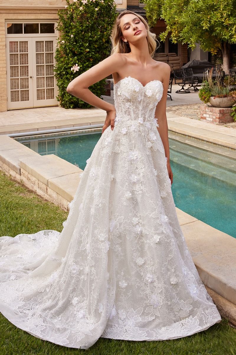 a line floral wedding dress Luxe A1042W Floral Wedding Dress, 4 / Off White