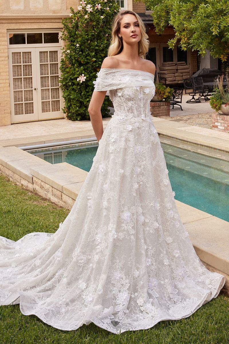 Wedding Dresses Long Bridal Gown A Line 3D Floral Wedding Dress Off White