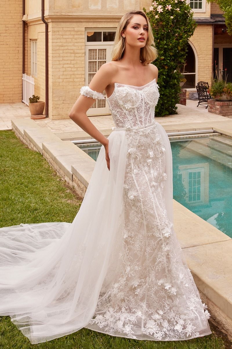 LaDivine CD861W Long Fitted Corset Overskirt Wedding Dress – The Dress  Outlet