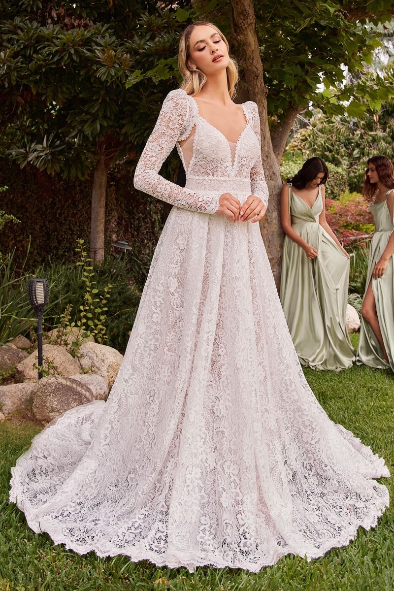 Wedding Dresses Long A Line Lace Jacket Wedding Dress Off White