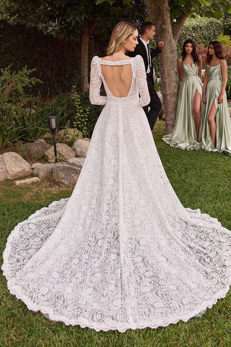 LaDivine CD862W Long A Line Lace Jacket Wedding Dress – The Dress Outlet