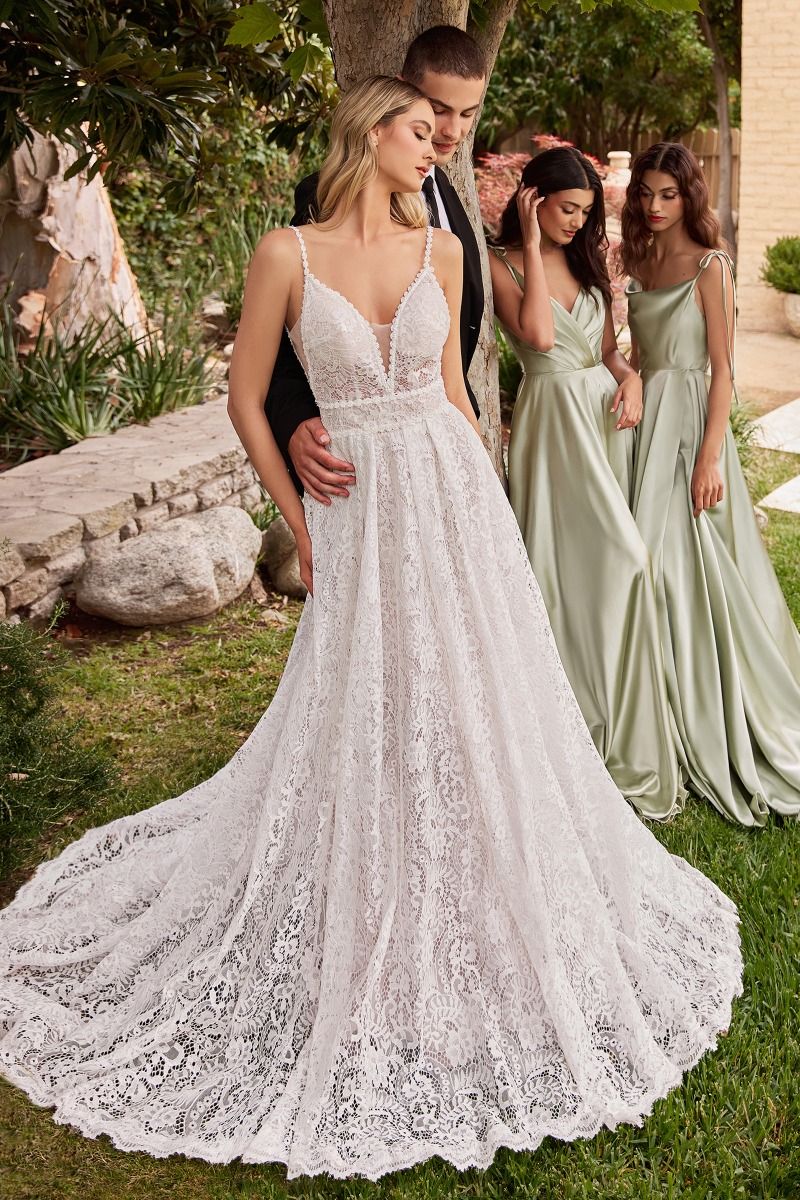 LaDivine CD862W Long A Line Lace Jacket Wedding Dress The Dress Outlet LaDivine CD862W Long A Line Lace Jacket Wedding Dress The Dress Outlet