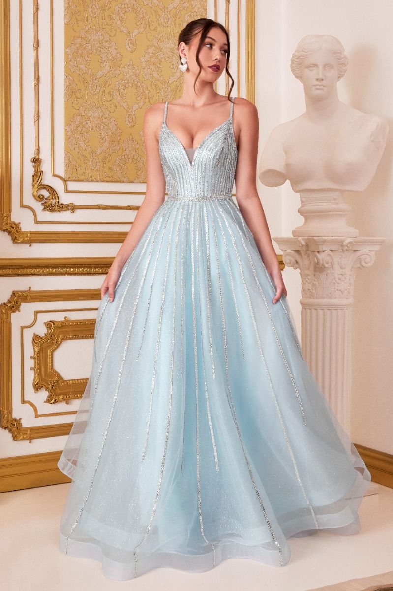LaDivine CD940 Long Sparkling Dress in Blue