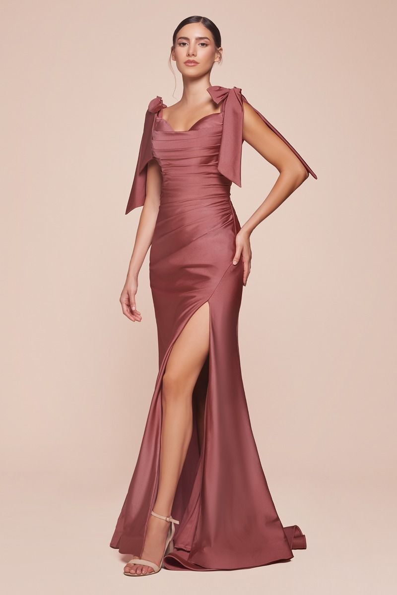 Off-the-Shoulder Floor-Length Satin Occasion Mermaid LaDivine 943