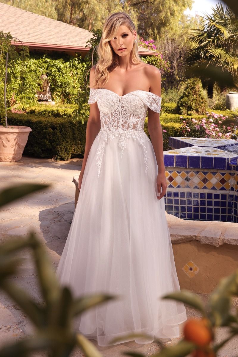 LaDivine CD961W Bridal Gown Long Lace A Line Wedding Dress