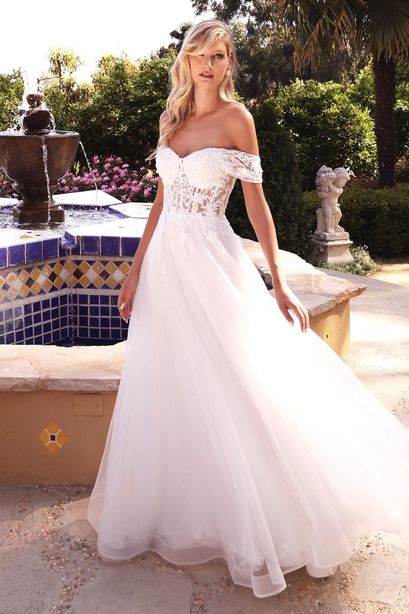 LaDivine CD961W Bridal Gown Long Lace A Line Wedding Dress