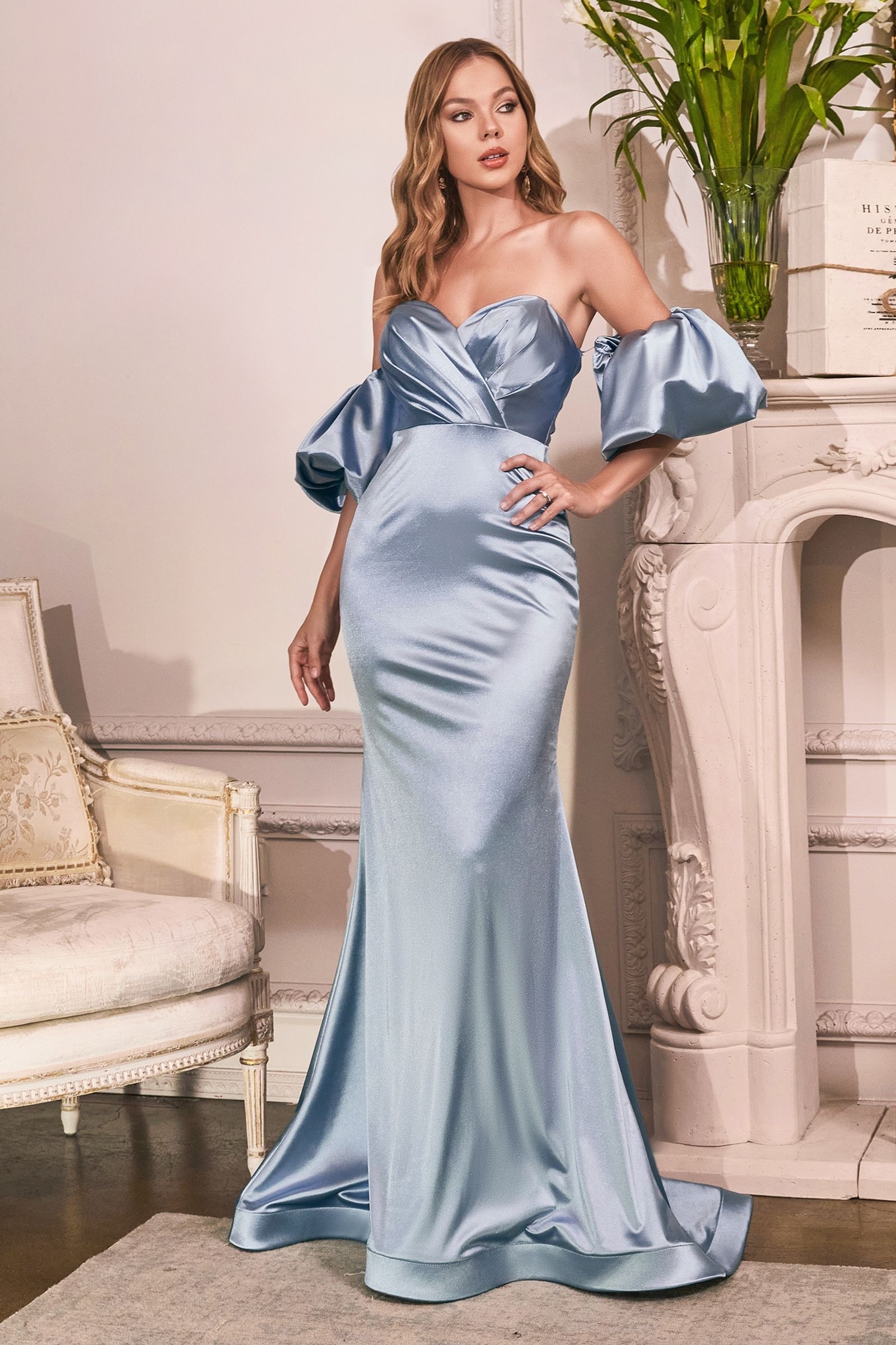 LaDivine CD983 Formal Strapless Long Dress in Paris Blue