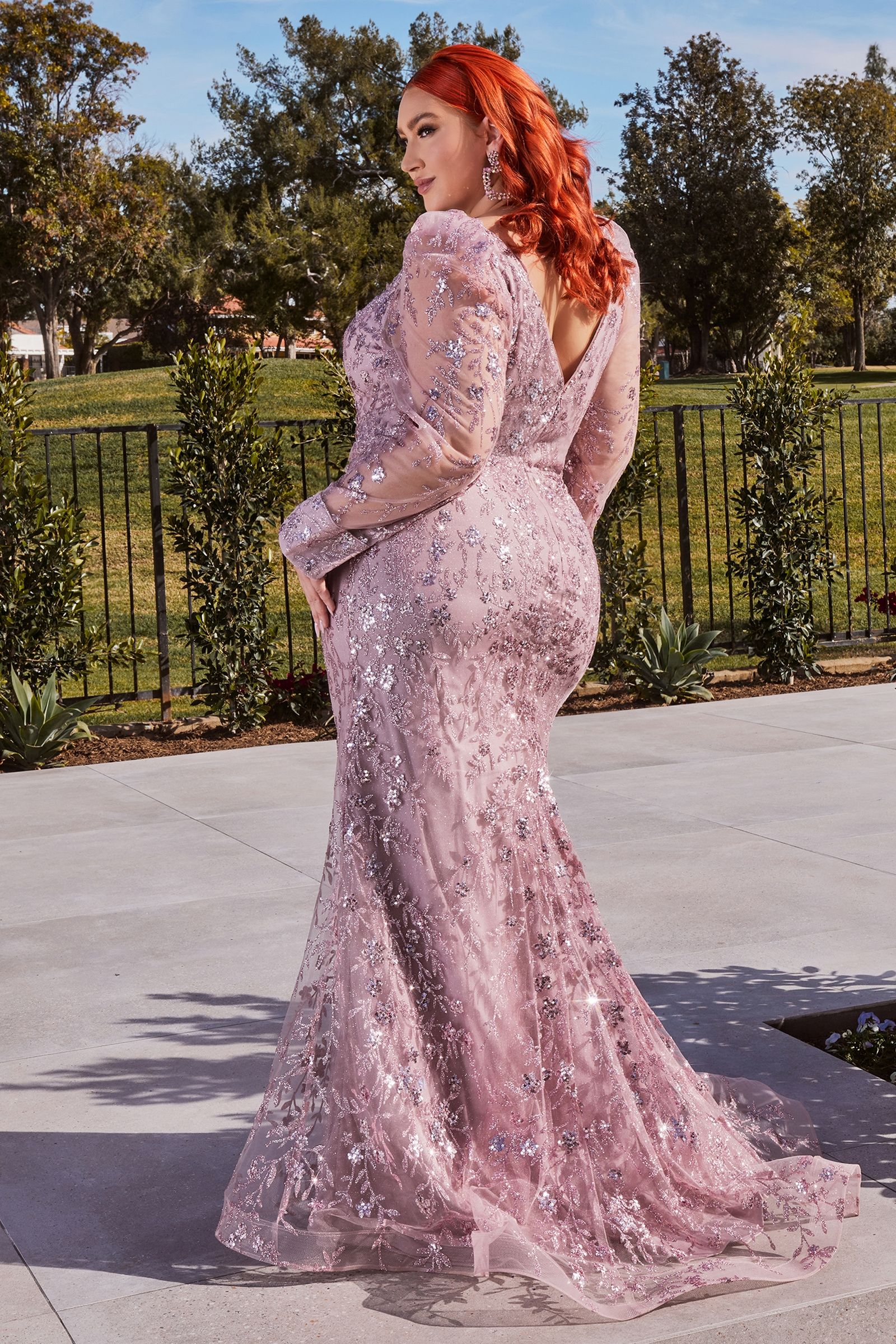 LaDivine CD989 Long Glitter Prom Dress in Mauve