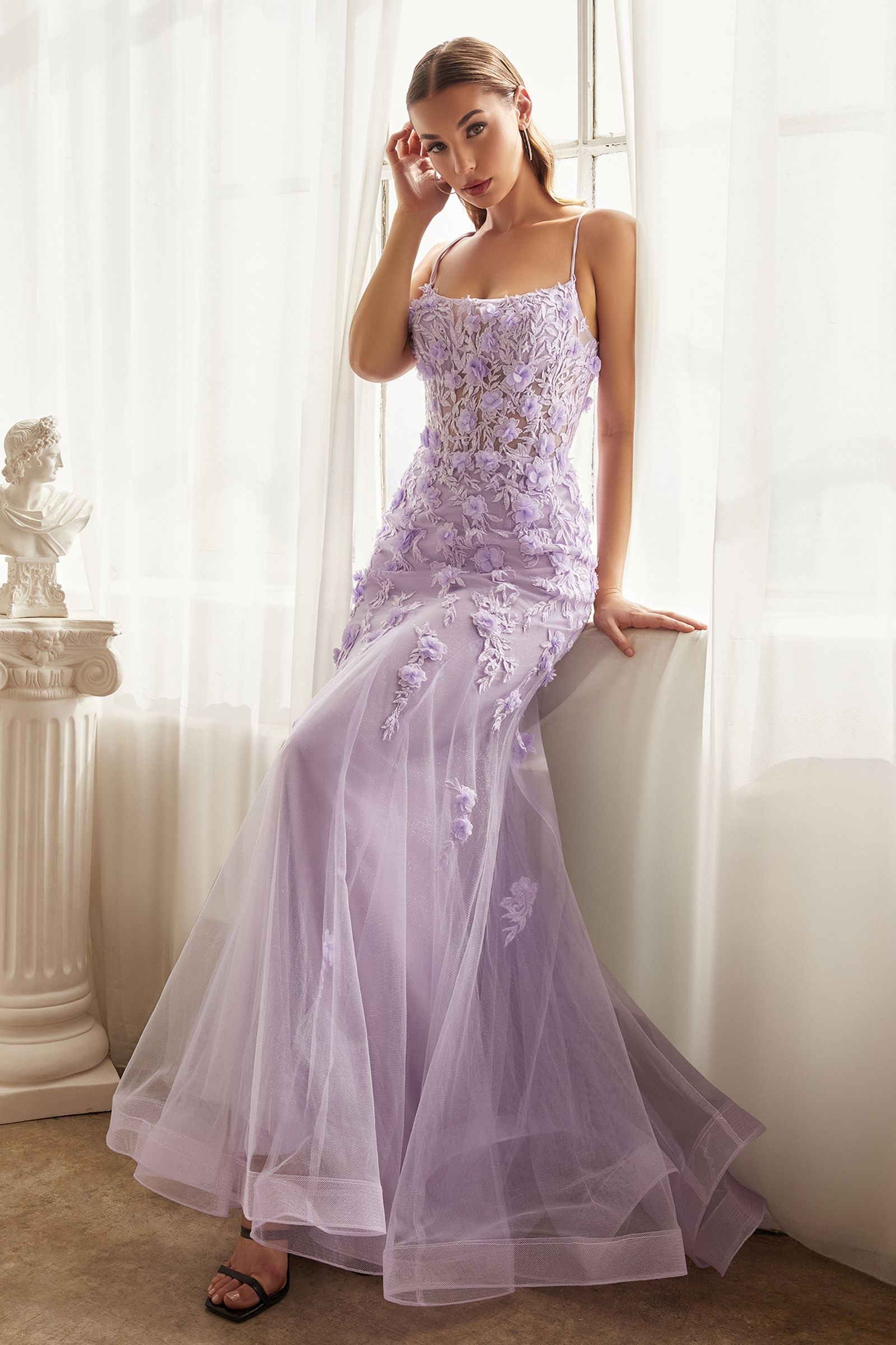 Floral-Applique Long Mermaid Prom Dress CD995 - Lavender / 6 Floral-Applique Long Mermaid Prom Dress CD995 - Lavender / 6