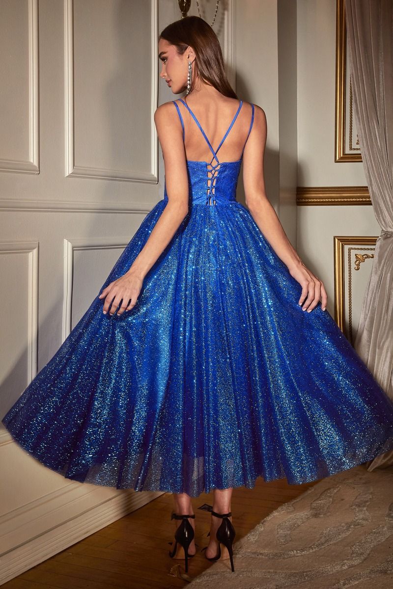 Cocktail Dresses Glittered Tea Length Prom Dress Royal