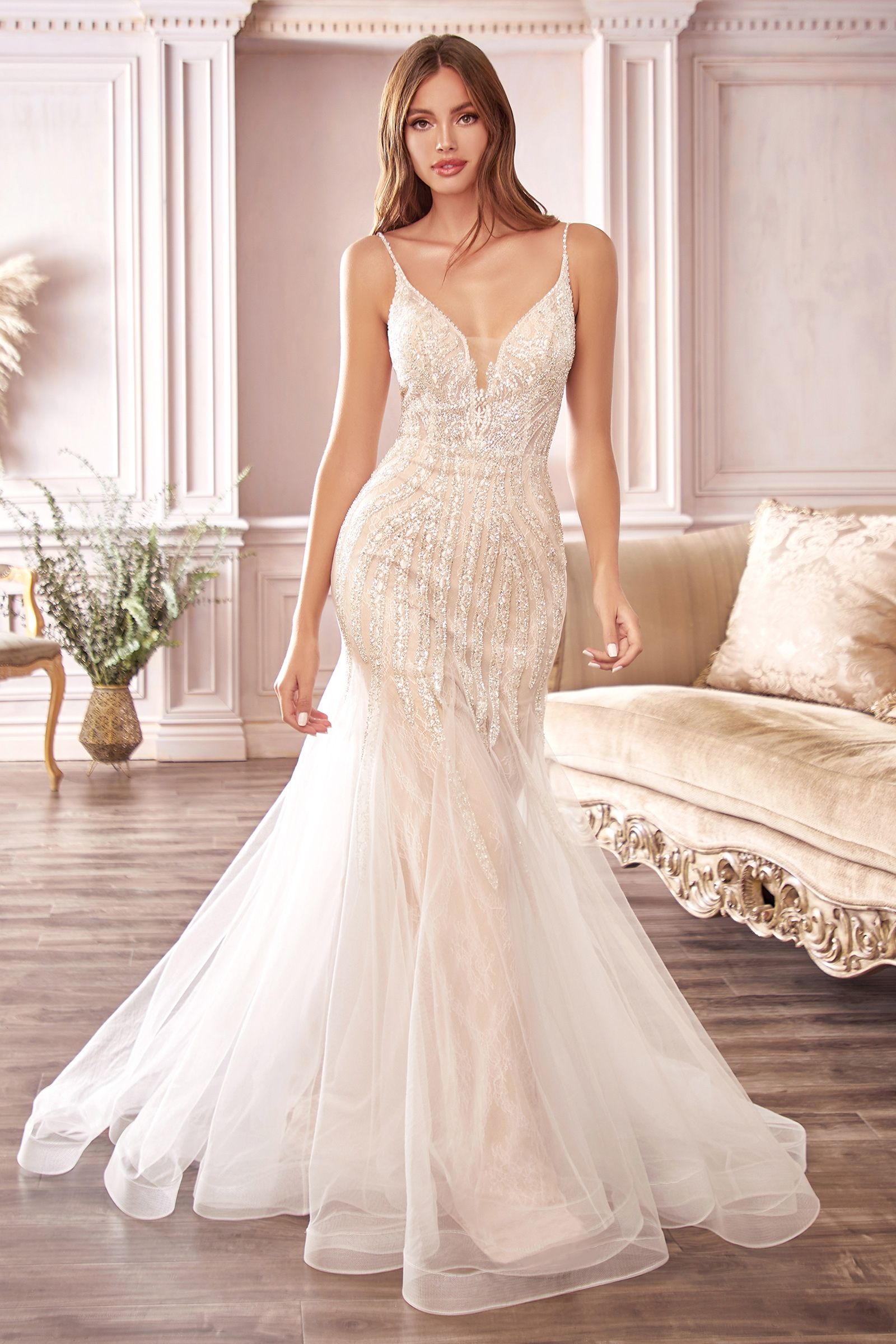 Wedding Dresses Long Beaded Mermaid Wedding Dress Off White