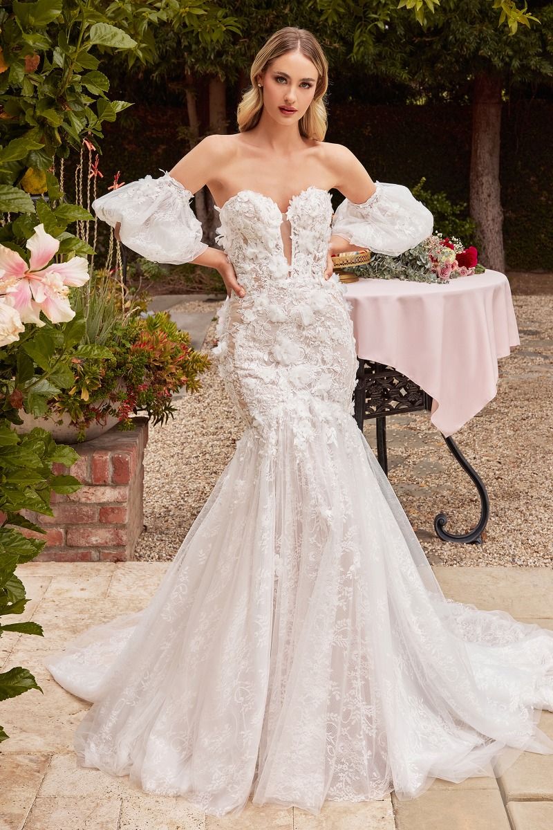 LaDivine S434W Long 3D Floral Applique Mermaid Wedding Dress – The
