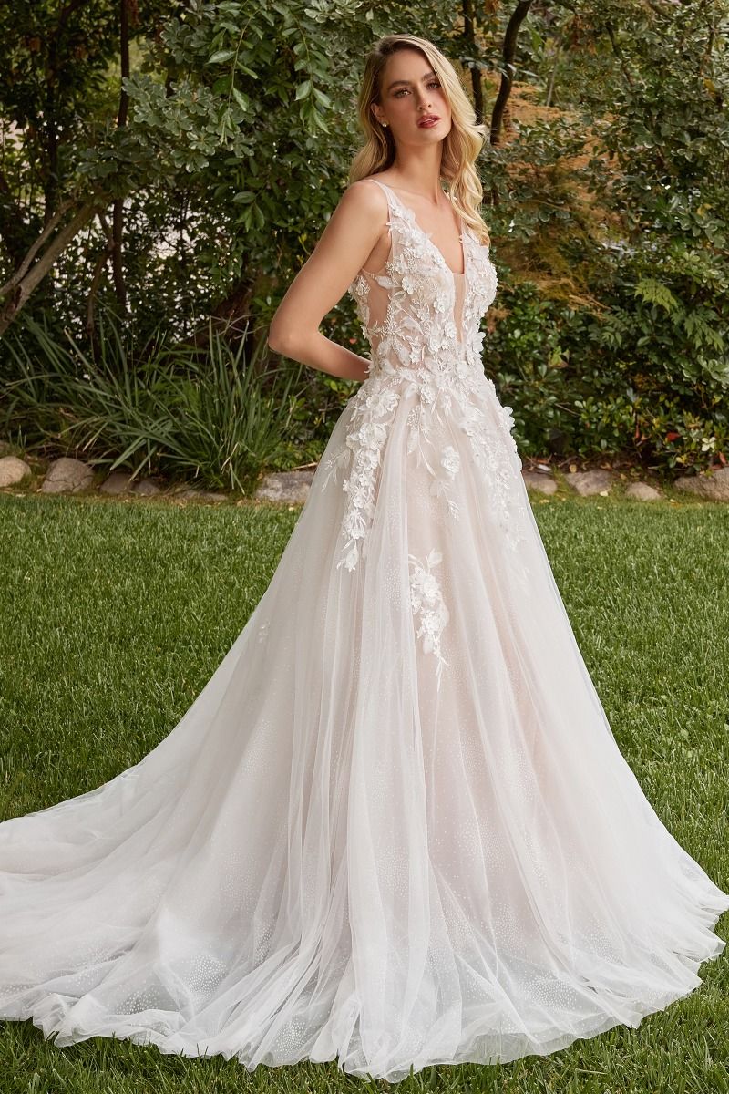 LaDivine S436W Long Bridal Gown A Line 3D Floral Applique Wedding Dres The Dress Outlet LaDivine S436W Long Bridal Gown A Line 3D Floral Applique Wedding Dres The Dress Outlet