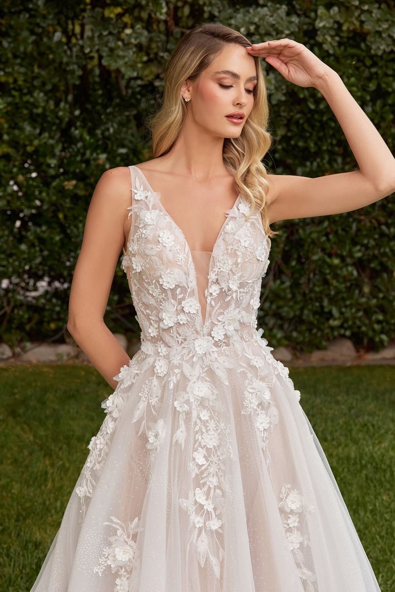 knee length dresses for ladies LaDivine S436W Long Bridal Gown A Line 3D Floral Applique Wedding Dress
